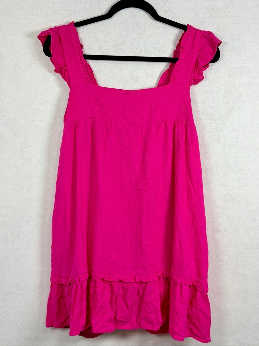 New In Hot Pink Linen Blend Ruffle Mini Dress Medium Cottagecore - Picture 2 of 11